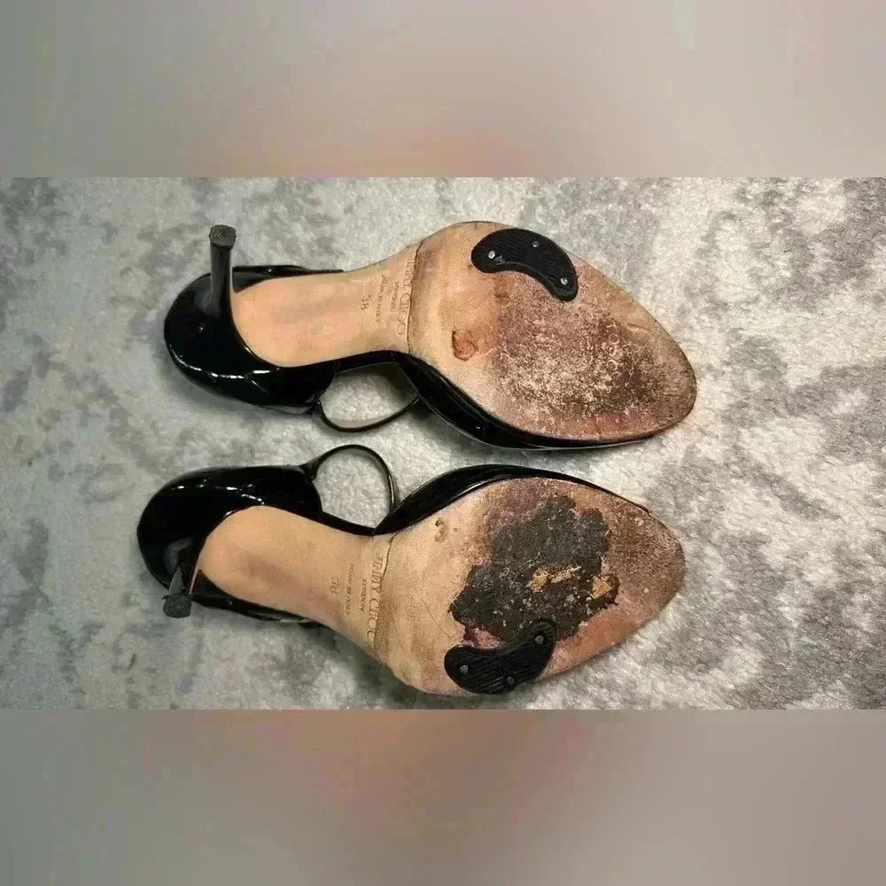 Jimmy Choo Peep Toe Pumps with Gold Buckle - size 38 - Picture 6 of 6